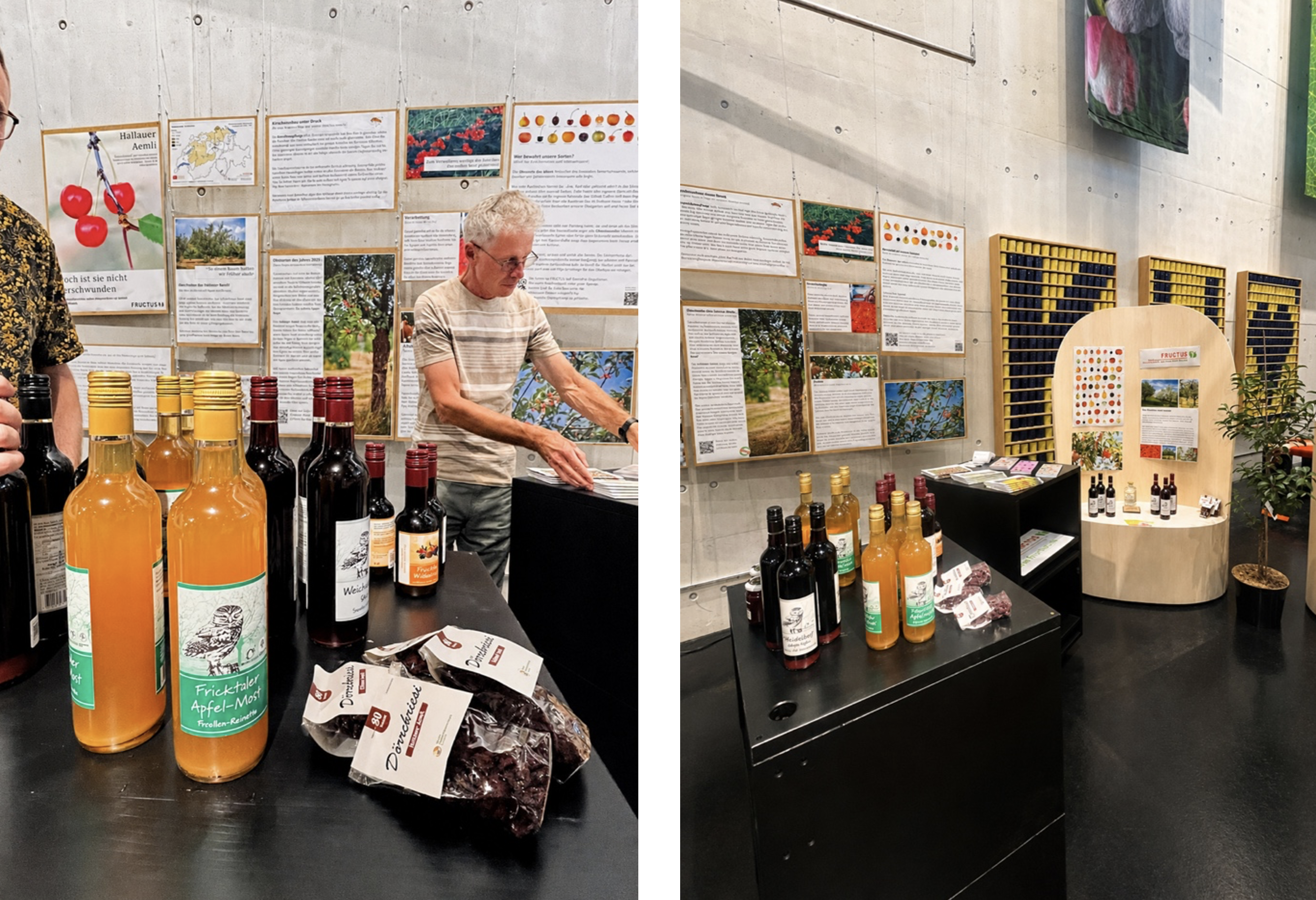 Die Ausstellung über das 'Hallauer Aemli' im Kaiserhaus OF GOODS in Bern, zwischen Informationen, Degustationen und verarbeiteten Produkten. Bild: FRUCTUS